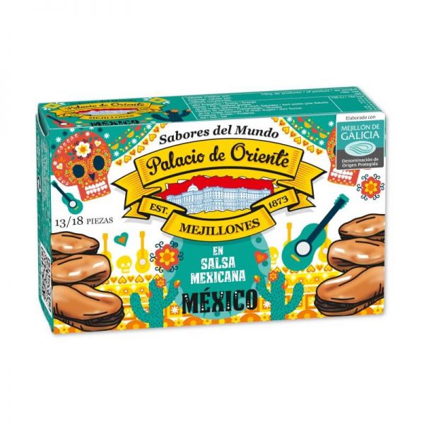 Mejillones DOP “Mejillón de Galicia” en Salsa Mexicana Picante 13/18 Piezas 115g "Sabores del Mundo"