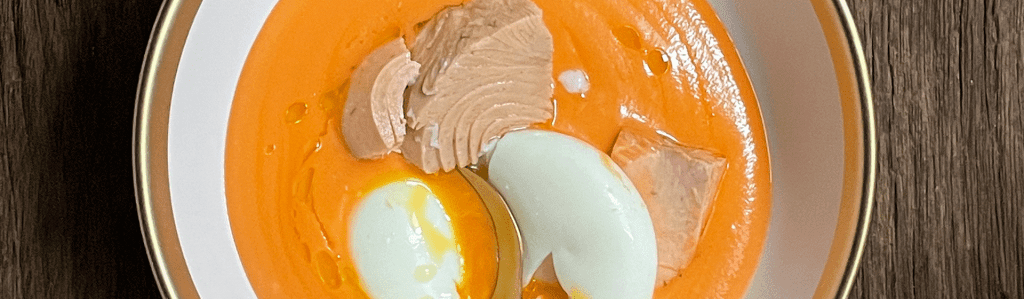 Salmorejo Cold Tomato-Based Soup with Albacore in Olive Oil and Egg