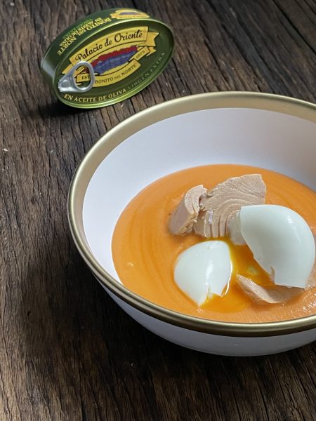 Salmorejo Cold Tomato-Based Soup with Albacore in Olive Oil and Egg