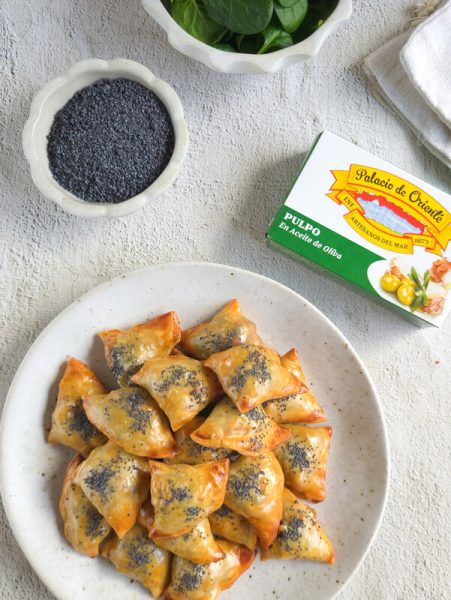 Obleas rellenas de pulpo con espinacas en airfryer